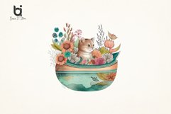Cute Cat in Boat Floral Boho Watercolor Sublimation Design Product Image 8