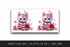 Cute cat kitty kitten pink books sparkle hearts reading back to school 20oz tumbler skinny mug wrap clipart t-shirt sublimation printable design