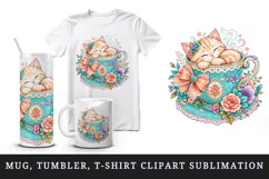 Cute cat tumbler, mug wrap, clipart sublimation design Product Image 1
