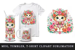 Cute cat tumbler, mug wrap, clipart sublimation design Product Image 1