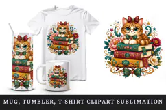 Cute cat tumbler, mug wrap, clipart sublimation design Product Image 1