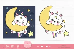 Cute cat cartoon on moon kawaii clipart fairytale kitten Product Image 2