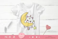 Cute cat cartoon on moon kawaii clipart fairytale kitten Product Image 3