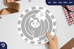 Cute Cat with Motif for Round Papercut Product Image 1