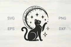 Floral Moon Stars and Playful Cat SVG Product Image 1