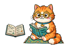 Cute Cat Reader Png| School Supplies Png Product Image 1