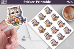 Cute Cat Sticker Printable | Fluffy Kitty Flowers Sticker Product Image 1