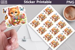 Cute Cat Sticker Printable | Fluffy Kitty Flowers Sticker Product Image 1