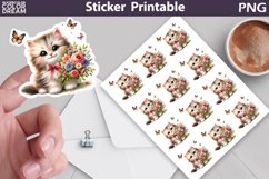 Cute Cat Sticker Printable | Fluffy Kitty Flowers Sticker Product Image 1
