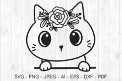 Floral cat svg, cat svg, cat outline svg, cute cat svg