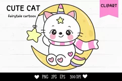 Cat unicorn on moon with star kawaii cliparts baby kitten Product Image 1