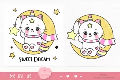 Cat unicorn on moon with star kawaii cliparts baby kitten Product Image 2