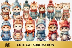 25 PNG Winter Cute Cat Watercolor Sublimation PNG Bundle Product Image 1