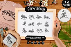 Cute Caterpillar On The Leaf In Different Pose Clipart set Product Image 1