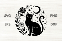Cute Celestial Floral Black Cat SVG Product Image 1