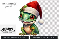 Cute Chameleon, Christmas Animals PNG for Sublimation Product Image 1