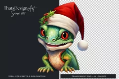 Cute Chameleon, Christmas Animals PNG for Sublimation Product Image 4