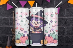 Cute Chibi Witch Skinny Tumbler Wrap Halloween Design Product Image 1