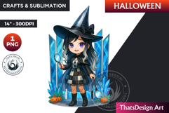 Chibi Witch Halloween Clipart, kawaii witch sublimation PNG Product Image 1