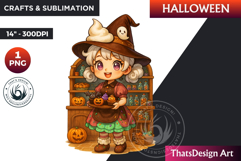 Chibi Witch Halloween Clipart, kawaii witch sublimation PNG Product Image 1