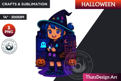 Chibi Witch Halloween Clipart, kawaii witch sublimation PNG Product Image 1