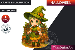 Chibi Witch Halloween Clipart, kawaii witch sublimation PNG Product Image 1