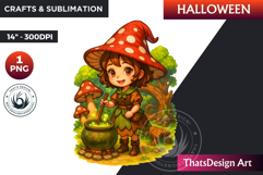 Chibi Witch Halloween Clipart, kawaii witch sublimation PNG Product Image 1