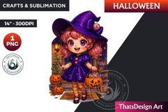 Chibi Witch Halloween Clipart, kawaii witch sublimation PNG Product Image 1