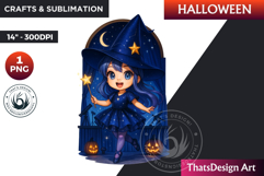 Chibi Witch Halloween Clipart, kawaii witch sublimation PNG Product Image 1