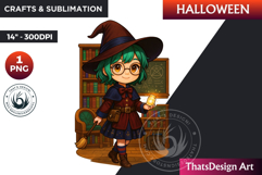 Chibi Witch Halloween Clipart, kawaii witch sublimation PNG Product Image 1