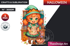 Chibi Witch Halloween Clipart, kawaii witch sublimation PNG Product Image 1