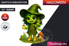 Chibi Witch Halloween Clipart, kawaii witch sublimation PNG Product Image 1