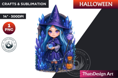 Chibi Witch Halloween Clipart, kawaii witch sublimation PNG Product Image 1