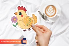 Cute Chicken With Flower Sticker, Farm Animal Sticker Product Image 1