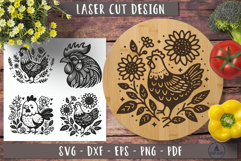 Cute chicken with flowers svg  Laser engraved Cutting board