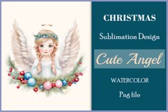 Watercolor sublimation clipart Christmas angel on Christmas tree background and Christmas tree balls. Vintage illustration