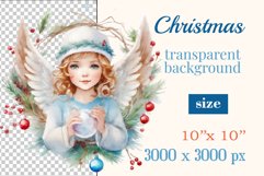 Watercolor sublimation clipart Christmas angel on Christmas tree background and Christmas tree balls. Vintage illustration