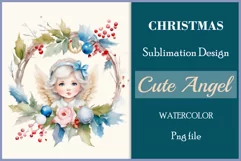 Watercolor clipart Christmas sublimation cute angel Decor for greeting card, ornament, mug, tumbler, t-shirt design, scrapbooking, printing