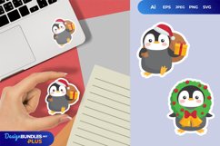 Baby Penguin with Gift Bag & Mistletoe Wreath Sticker Set Product Image 1