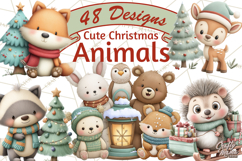Christmas Animals Clipart PNG, Cute Cartoon Holiday Clip Art Product Image 1
