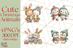 Christmas Animals Clipart PNG, Cute Cartoon Holiday Clip Art Product Image 1