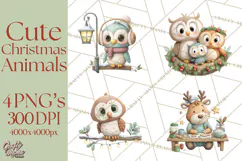 Christmas Animals Clipart PNG, Cute Cartoon Holiday Clip Art Product Image 1
