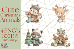 Christmas Animals Clipart PNG, Cute Cartoon Holiday Clip Art Product Image 1