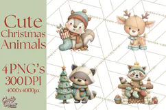 Christmas Animals Clipart PNG, Cute Cartoon Holiday Clip Art Product Image 1