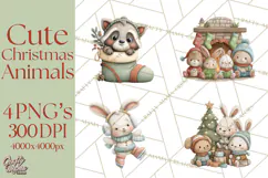 Christmas Animals Clipart PNG, Cute Cartoon Holiday Clip Art Product Image 1