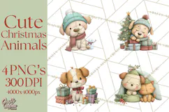 Christmas Animals Clipart PNG, Cute Cartoon Holiday Clip Art Product Image 1