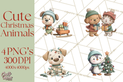 Christmas Animals Clipart PNG, Cute Cartoon Holiday Clip Art Product Image 1