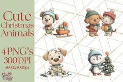 Christmas Animals Clipart PNG, Cute Cartoon Holiday Clip Art Product Image 1