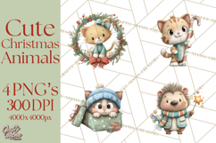 Christmas Animals Clipart PNG, Cute Cartoon Holiday Clip Art Product Image 1