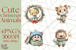 Christmas Animals Clipart PNG, Cute Cartoon Holiday Clip Art Product Image 1